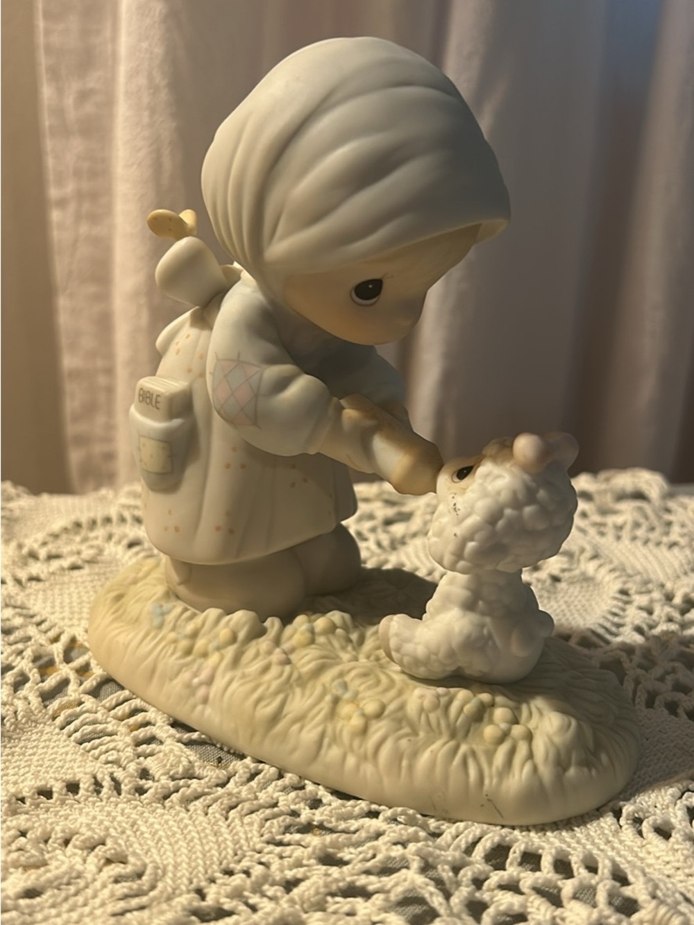 Precious Moments Cream and Pink Girl with Lamb Figurine